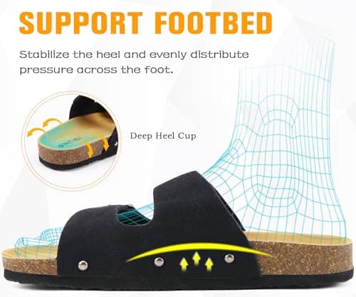 ONCAI Women’s Flat Slide Sandals Vegan Leather Adjustable Double Buckle Strap Cushion Cork Footbed Open Toe Mules with Non-slip Rubber Sole Black 6 UK — view 5