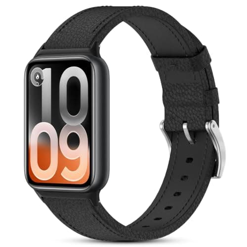 BDIG Leather Strap Compatible with Xiaomi Smart Band 10 Pro/9 Pro/8 Pro & for Xiaomi Redmi Watch 6/5/4, Genuine Leather Strap, Black Replacement Strap for Men and Women with Stainless Steel Clasp