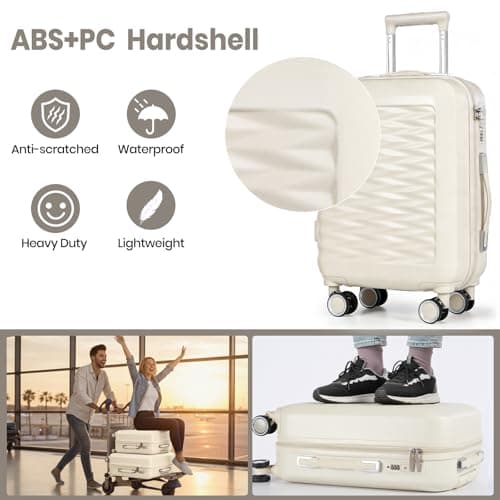 H.yeed 20 Inch Cabin Suitcase with 12 Inch Vanity Case Lightweight ABS Hard Shell Suitcase Trolley Luggage Travel Case with Spinner Wheels (Beige, 2 pc Set) — view 4