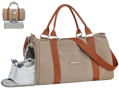 FIORETTO Womens Gym Sports Bag Travel Bag with Shoes Compartment & Wet Pocket, Weekend Overnight Duffle Hospital Bag Carry On Holdall for Travel Swimming Khaki