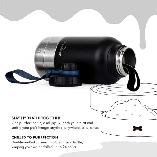 GrandTies Insulated Portable Dog Water Bottle with 2 Detachable Dog Water Bowl Dispenser | Leak-Proof Dog Food Travel Container | Dog Accessories for Dogs Walking, Hiking, Camping (32oz, Matte Black) — view 2