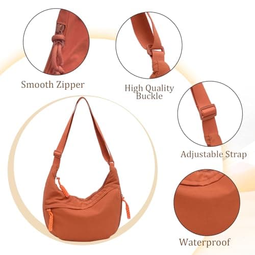 GUSXPPD Women's Half Moon Crossbody Shoulder Bag, Nylon Crossbody Bag, Hobo Halfmoon Bag, Crossbody Bag, Shoulder Bag, Half Moon Dumpling Shoulder Bag with Adjustable Shoulder Strap, ORANGE M, 37x5x25 — view 4