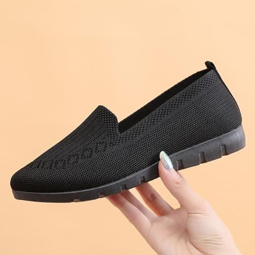 After Party Foldable Shoes Orthopedic Shoes for Women Wide Fit Slip On Walking Loafers Breathable Knit Mesh Non-Slip Soft Sole Shoe Lightweight Arch Support Comfort Flats Flat Party Shoe for Women UK — view 5