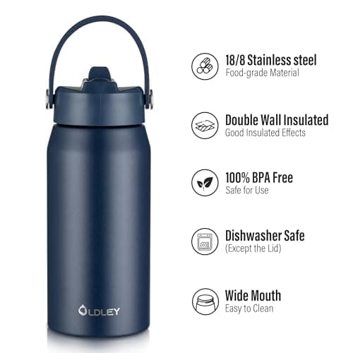 OLDLEY 550ml Insulated Water Bottle with Straw, Stainless Steel Water Bottles with Handle for School, Travel, Leakproof BPA Free Metal Vacuum Small Flask Keep Hot and Cold for Kids, Adult (Navy Blue) — view 5