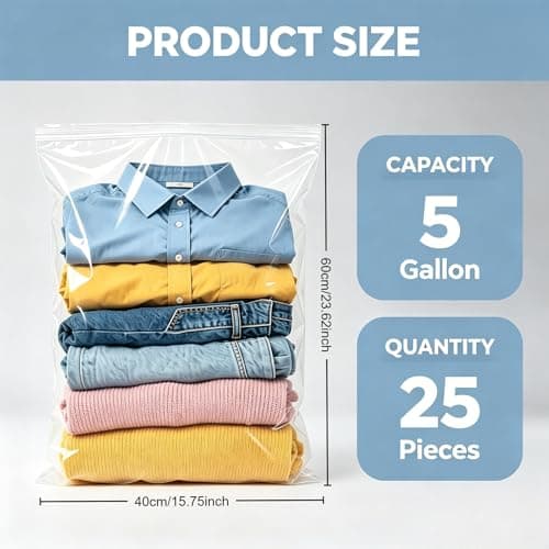 Ziplock Bags for Clothes, 25Pcs Large Clear Plastic Storage Bags 60x40cm — view 2