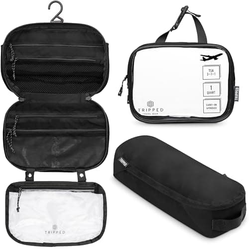 Toiletry Bag Kit Set: Hanging Travel Toiletry Bag + 311 TSA Cosmetic Liquid Bag + Ultralight Accessory Organizer Pouch, Black Ripstop, 3 Piece Toiletry Set