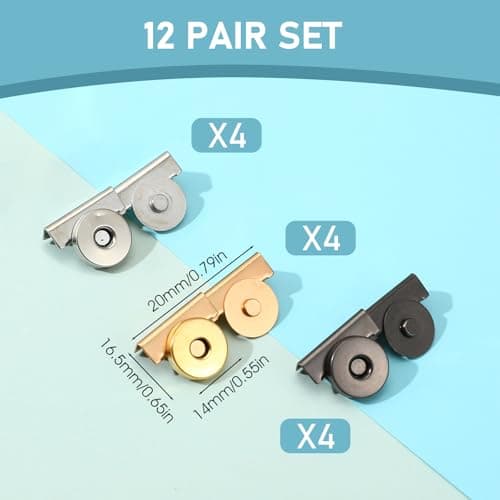 Yuanchu 12Pair No-Sewing Seamless Magnetic Snap Buttons, Metal Magnetic Buckle Clasp Magnetic Purse Clasps for Purse HandbagClothing Tote Bags DIY Crafts — view 2