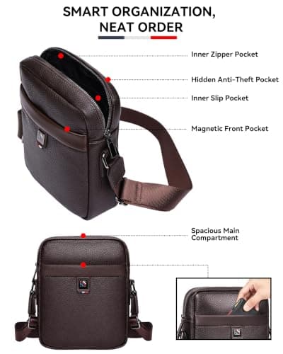 Leathario Mens Shoulder Bag, Genuine Leather Man Bags for Men, — view 6