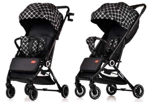Lightweight Stroller, Baby Pushchair, Compact Travel Buggy, One Hand Foldable, Upgraded Wheels, Four Seasons Stroller, Foot Cover, Rain Cover (Black - Platinum Lattice) — view 3
