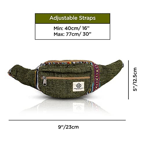Freakmandu Unisex Hemp Fanny Pack - Hip Waist Belt Bag Crossbody Boho Hippie Style Handmade Waist Packs for Men Women, Safari — view 3
