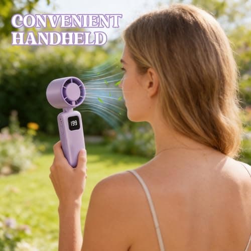 Falafoty Handheld Fan Portable Rechargeable Turbo Fan, 4-in-1 Neck Desk Foldable Hand Fan with Stepless Speed LED Display Personal Pocket USB Small Fan for Home Office Camping Travel Outdoor (Purple) — view 4