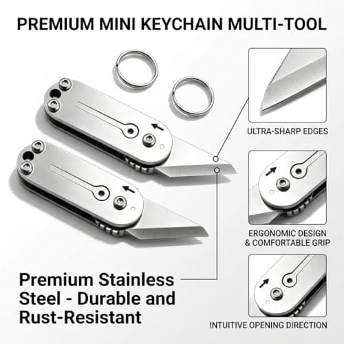 2 Pcs Small Box Cutter, Pocket Box Opener Tool, Compact Stainless Steel Box Cutter Keyring, EDC Multi Tool, Small Multitool, Gadget Tools for Men, Home Office Warehouse DIY Use — view 3