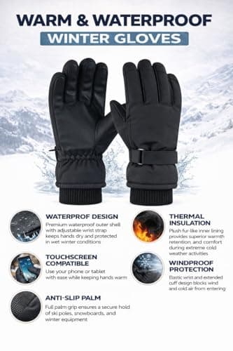 SOCK-TEC Ladies Ski Gloves Touch Screen Plush Lining Waterproof Windproof Extreme Cold Weather Thermal Winter Warm Glove for Women - Skiing,Cycling,Motorcycle,Running,Outdoor Sports (Black, One Size) — view 2