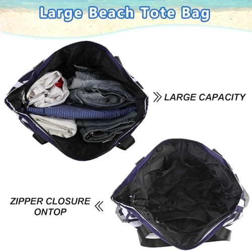 TAHAVICE Large Beach Bags for Women, Waterproof Summer Beach Tote Bag with Zip and 8 Pocket, Holiday Lightweight Bags for Travel & Pool — view 4