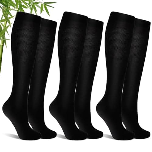 Bamboo Compression Socks for Women & Men, 3 Pairs, 15-20mmHg, Flight Socks
