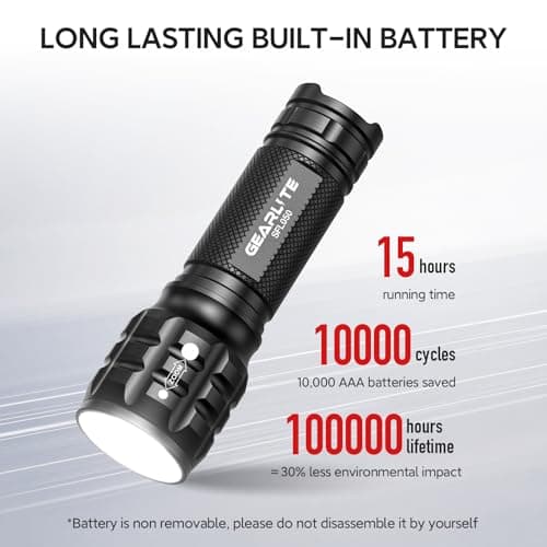 GEARLITE Rechargeable Torch, 2000LM Torches LED Super Bright Adjustable Focus, Waterproof Small Torch with 3 Lighting Modes, LED Torches for Dog Walking, Emergency, Power Cut, Gift for Dad Him — view 3