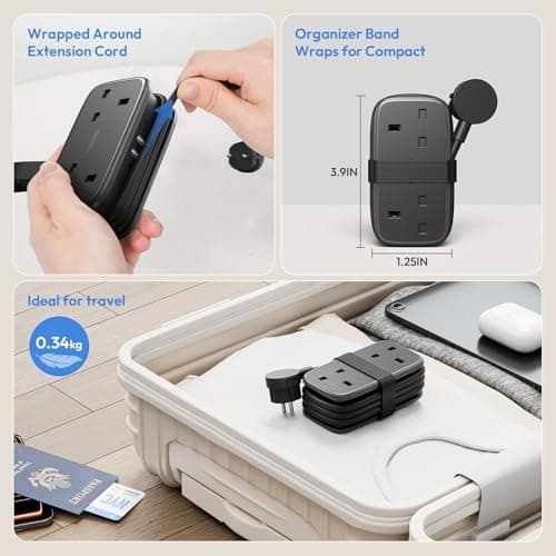NTONPOWER UK to European Plug Adapter with 1.2M Extension Cable，2 Way Travel Extension Lead with 3 USB(2A+1C) Compact Travel Adapter for Germany France Spain Turkey Greece Iceland etc(Type E/F) — view 3
