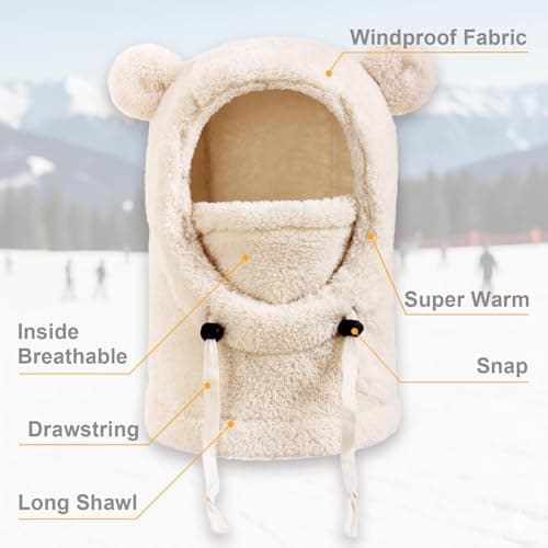DRESHOW Balaclava Thermal Kids Windproof Fleece Ski Balaclava Winter Neck Warmer Hood Ski Fleece Hat with Cute Fluffy Ears for Girls Cycling Skating Hiking Outdoor Above Age 3 and Under Age 10 — view 6
