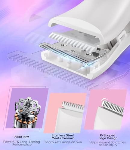 Facial Hair Remover for Women,4-in-1 Bikini Trimmer Women,USB C Mini Lady Shavers with 4-Level Battery Indicator (25%, 50%, 75%, 100%) Eyebrow Razor,Nose Trimmer,for Face Nose/Ear Body,Easy to Clean — view 4