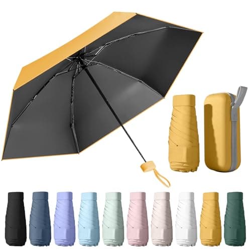 WoRuyKot Mini Travel Umbrella, 6 Ribs Mini Umbrella, UV Foldable with Capsule Box, Travel Waterproof and Windproof for Men and Women (Yellow)