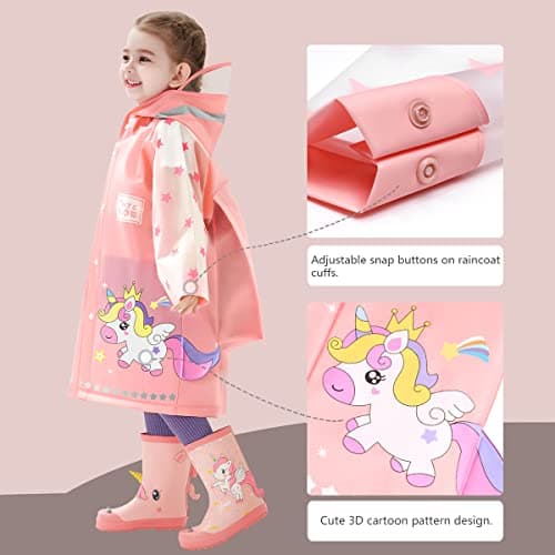 Kids Raincoat Toddler Rain Poncho Waterproof Rain Jacket Hooded Boys Girls Rain Coat Reusable Rainwear with Backpack Cover 3-8 Years — view 4