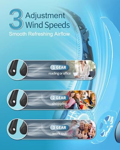 Neck Fan, Portable Neck Fan USB Rechargeable, Hands Free Bladeless Personal Fan with 360°Cooling Airflow, 3 Wind Speed for Home Office Travel Sports Outdoor Summer — view 2
