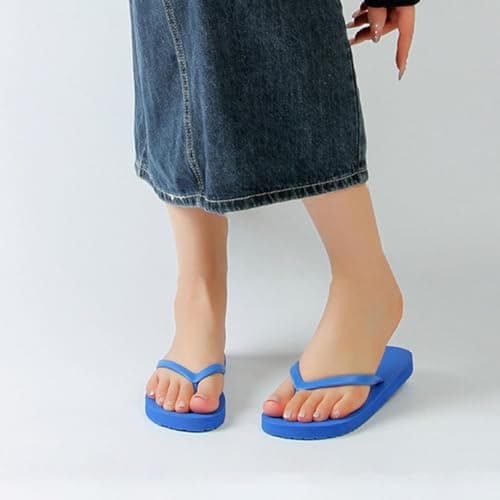 Jhebeks Blue Flip Flops Womens Uk Flat Lightweight Slim Sandals Non Slip Flip Flops Comfortable Summer Beach Walking Cushion Sandals Slip On Indoor Outdoor for Shower Bathroom Size 5.5 — view 2