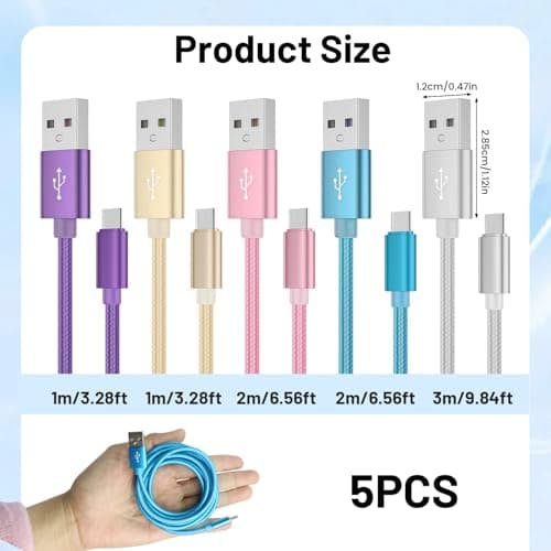 USB to USB C Cable 5 Pack USB A to USB C Fast Charging Nylon Braided Cables — view 2