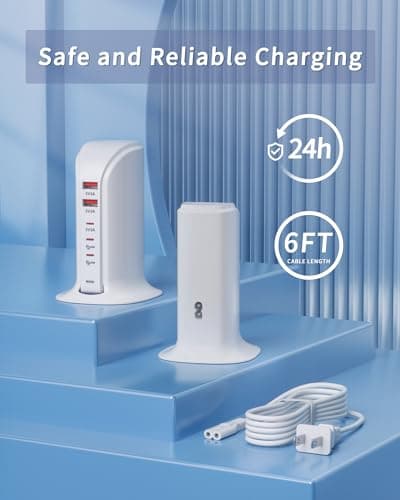 Qurzou USB C Charging Station 55W,Multi USB C Charger Tower,5 Port USB Charging Hub for iPhone 16/15/14/13,Samsung,iPad,etc(white 55W) — view 6
