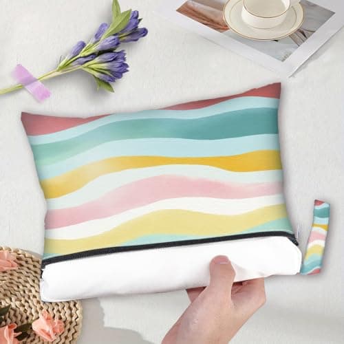 PRESSINART 2Pcs 2 Sizes Wet Dry Bag Rainbow Beach Wet Bags Stripe Pattern Polyester Waterproof Sandproof Reusable Storage Zipper Pouch for Friends Makeup Swimsuit Travel Dirty Diaper Clothes Gifts — view 3