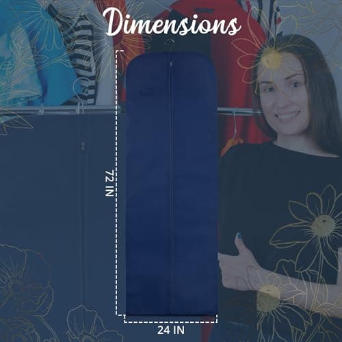 Wedcova Dress Bag | Hanging Garment Bags | Full Length Travel Covers | Wedding Long Clothes Storage Cover with Zipper for Women | 72 Inch (182cm) | Pack of 1 | Navy Blue — view 4