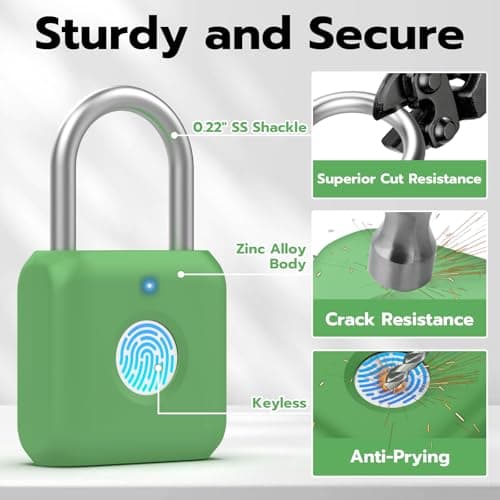 Anweller Fingerprint Padlock,Smart Padlock,Locker Lock,Combination Lock,Fingerprint Lock with APP Unlock,USB Rechargeable,Suitable for Gym Locker,Locker,School,Door,Shed,Toolbox,Storage(Green) — view 4