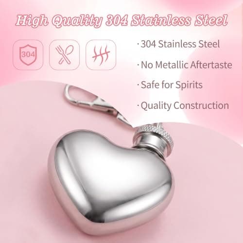 1oz 304 Steel Heart Flask, Silver Leakproof Mini Pocket Bridesmaid Gift — view 3