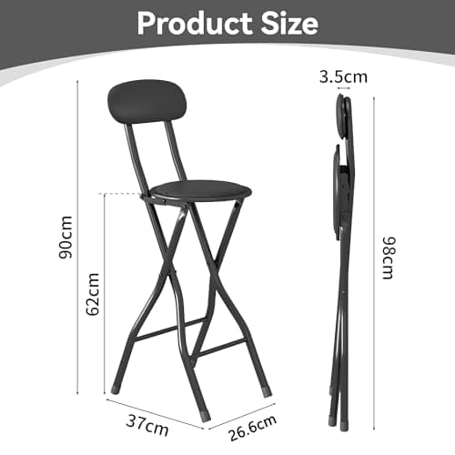 mcc direct Folding Bar Stool Set of 1, Breakfast Barstool Kitchen Restaurant Seating, Faux Leather Foldable Chair with Metal Frame, Padded High Chair(Black) — view 3
