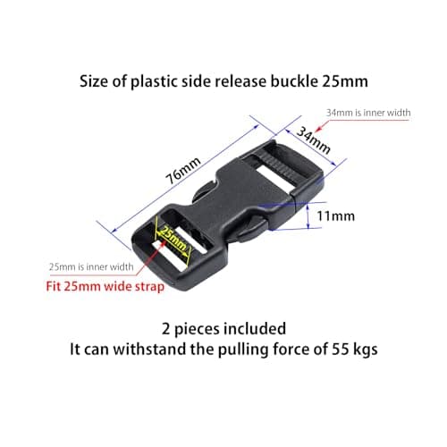 Baikeen Quick Side Release Buckles 25mm Heavy Duty Plastic Clips Belt Buckle Snap Clasp Backpack Buckle Replacement Dual Adjustable No Sewing for srrap(25mm,2sets) — view 3