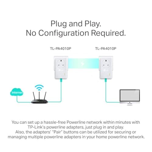 TP-Link TL-PA4010PKIT AV600 Passthrough Powerline Adapter, 100Mbps Powerline Network Adapters with Ethernet Ports, Integrated Power Socket, Power-Saving Mode, Pair Button, Plug and Play, UK Plug — view 4
