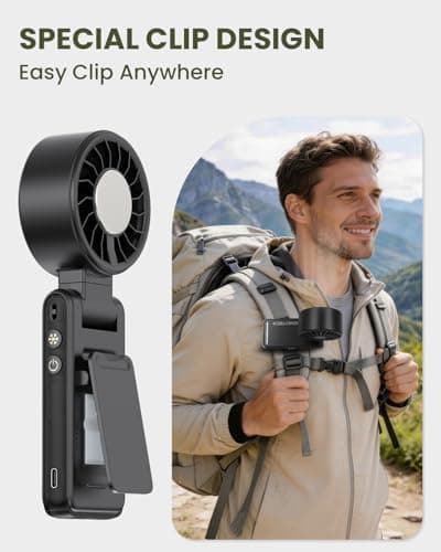 Joneytech Portable Hand held Fans with Ice Cooler, Turbo hand Fan with High Speed and Rechargeable Battery, Foldable/Neck/Mini Desk Fan with Clip, 12 Hrs Cooling Fan Holiday Travel Essentials（Black） — view 4