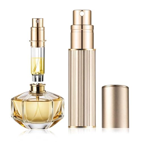 szyanlai Portable Perfume Atomiser Refillable - 5ml Empty Travel Perfume Bottle, Nano Mist, Leaking Proof, Bottom Pump without Funnel, Luxurious Mini women and men (M5-Gold)