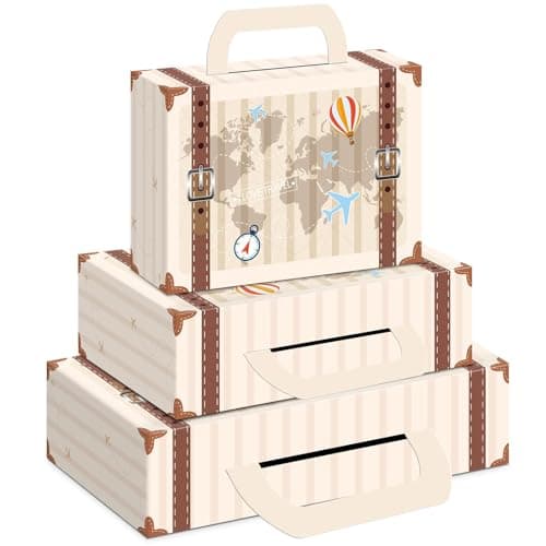 6Pcs Large Vintage Suitcase Box Travel Themed Party Decorations Beige