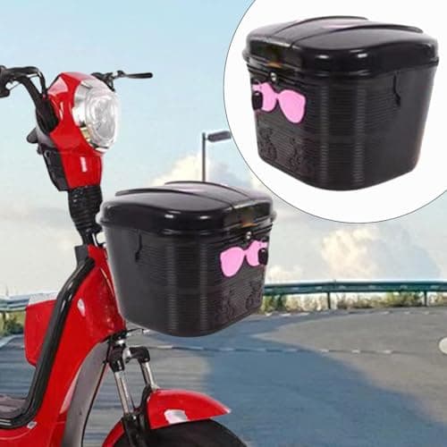 FytStycale Electric Bike Basket Front Mounted Storage Box Lock Design 20L Large Capacity with Lid Heavy Duty Basket for Biking, Black Pink — view 5