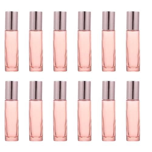 CIMAXIC 12pcs Frosted Glass Roller Bottles with Rose Gold Caps Essential Oil Blends Storage Travel and Home Bottles for Aromatherapy and Perfume