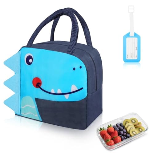 Aucuu Kids Lunch Bag for Boys, Dinosaur Lunch Bag, Insulated Lunch Box, Portable Lunch Box for Kids with Cartoon Cute Design, Foldable Reusable Lunch Cooler Bags for School Travel Picnic