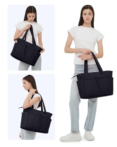 Wandering Nature Tote Bag for Women with Zip Large Capacity Shoulder Handbag with 15.6 Inch Laptop Compartment and 40oz Water Bottle Pocket for Work School Travel, Black (Patent Pending) — view 2