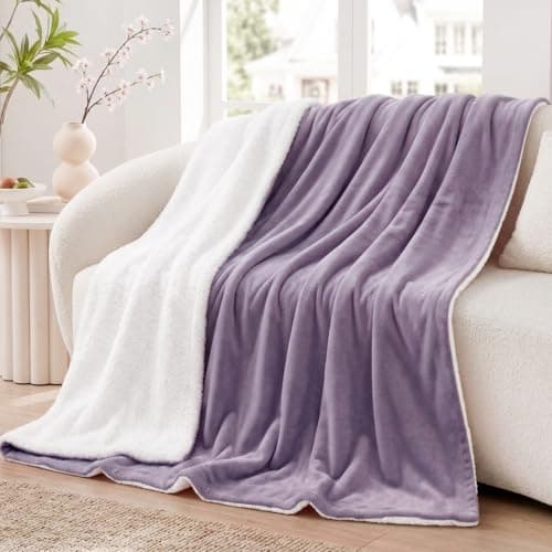 Aisbo Sherpa Fleece Throw Blanket Lavender - Fluffy Thick Warm Blanket for Sofa Couch Throw Single Size, Solid Microfiber Bed Blanket Soft Throws for Travel, 130x150cm — view 2