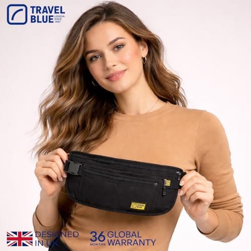 Travel Blue Ultra Slim Money Belt - Bum Bag & Passport Holder Travel Wallet for Men & Women, Conceal Cash, Credit Cards, Documents, Lightweight & Breathable with Adjustable Strap, 100% Polyester — view 4