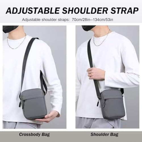 Veyarien Men's Vertical Phone Crossbody Bag, Waterproof Oxford Tall Sling Pouch with Card Slots & 2 Zip Compartments, Adjustable Strap, Lightweight for Daily Commute (Black) — view 4