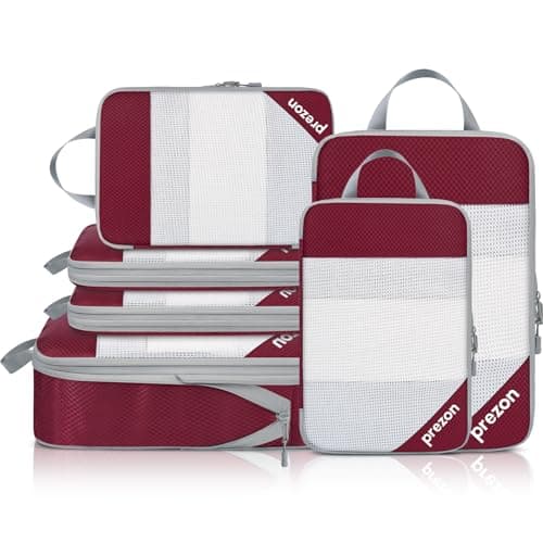 Prezon Versatile 6-Set Compression Hollow Packing Cubes, Full Open Visible Design, Space-Saving and Lightweight, Customized Cationic Material, Portable and Durable Luggage Organizer, Burgundy