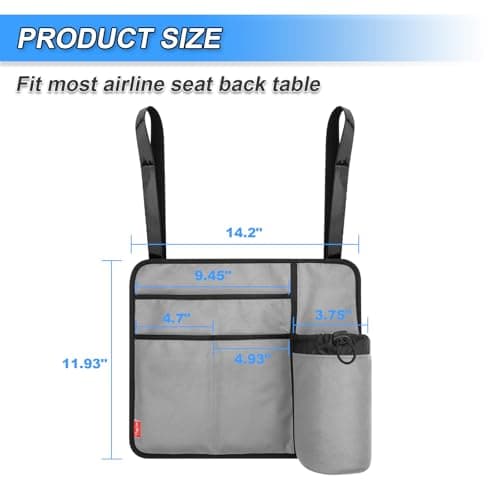 Airplane Seat Back Organizer & Storage, Airplane Tray Table Cover for Personal Items, Airline Seat Hanging Pockets Media Pouch,Reusable Travel Essentials,Fits Tablets,Cell Phone,Water Bottle (Grey) — view 2