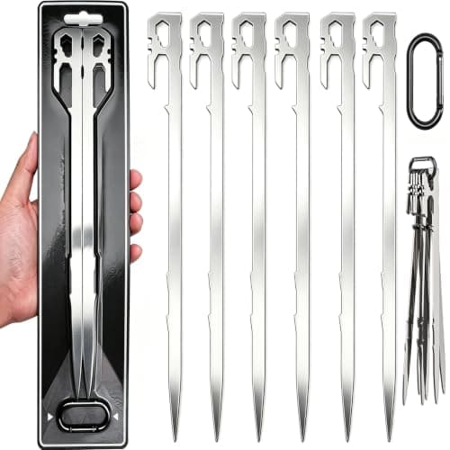 Tent Pegs Metal Heavy Duty Awning Pegs Camping Pegs Weed Membrane Pegs Artificial Grass Pegs Rustproof Hard Ground Pegs for Beach, Garden, Football Goal, Camping, Tents, Gazebos (6 Pack, 22 CM) — view 2