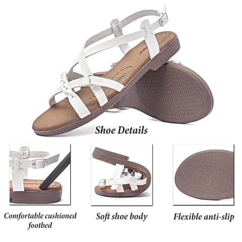 Veittes Women's Dressy Casual Strappy Flat Slide Sandals,White 10 — view 5